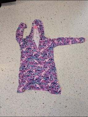 Lilly Pulitzer Pink Blue Lobster Hooded Swim Coverup